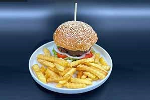 Beef Burger served with french fries