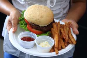 Beef Burger (wagyu) served with french fries