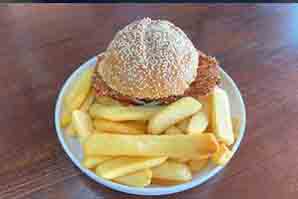 schnitzel Burger served with french fries